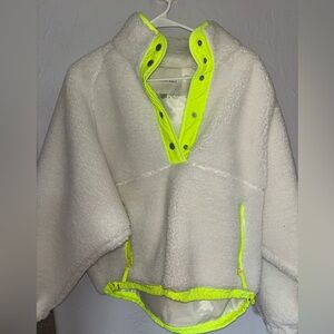 American Eagle Outfitters White and Neon Yellow Sweater